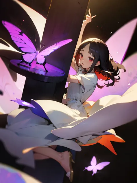 kaguya shinomiya wearing a cute dress with 50000 butterflies lifting her, 4k, masterpiece, fireflies