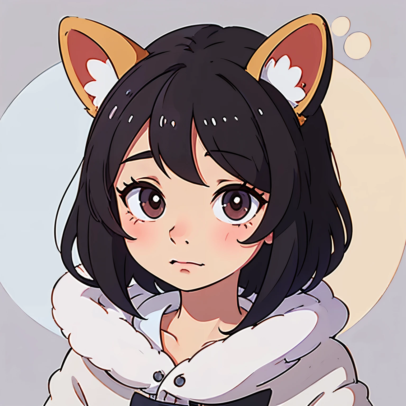 Anime girl with black hair and cat ears wearing a white jacket - SeaArt AI