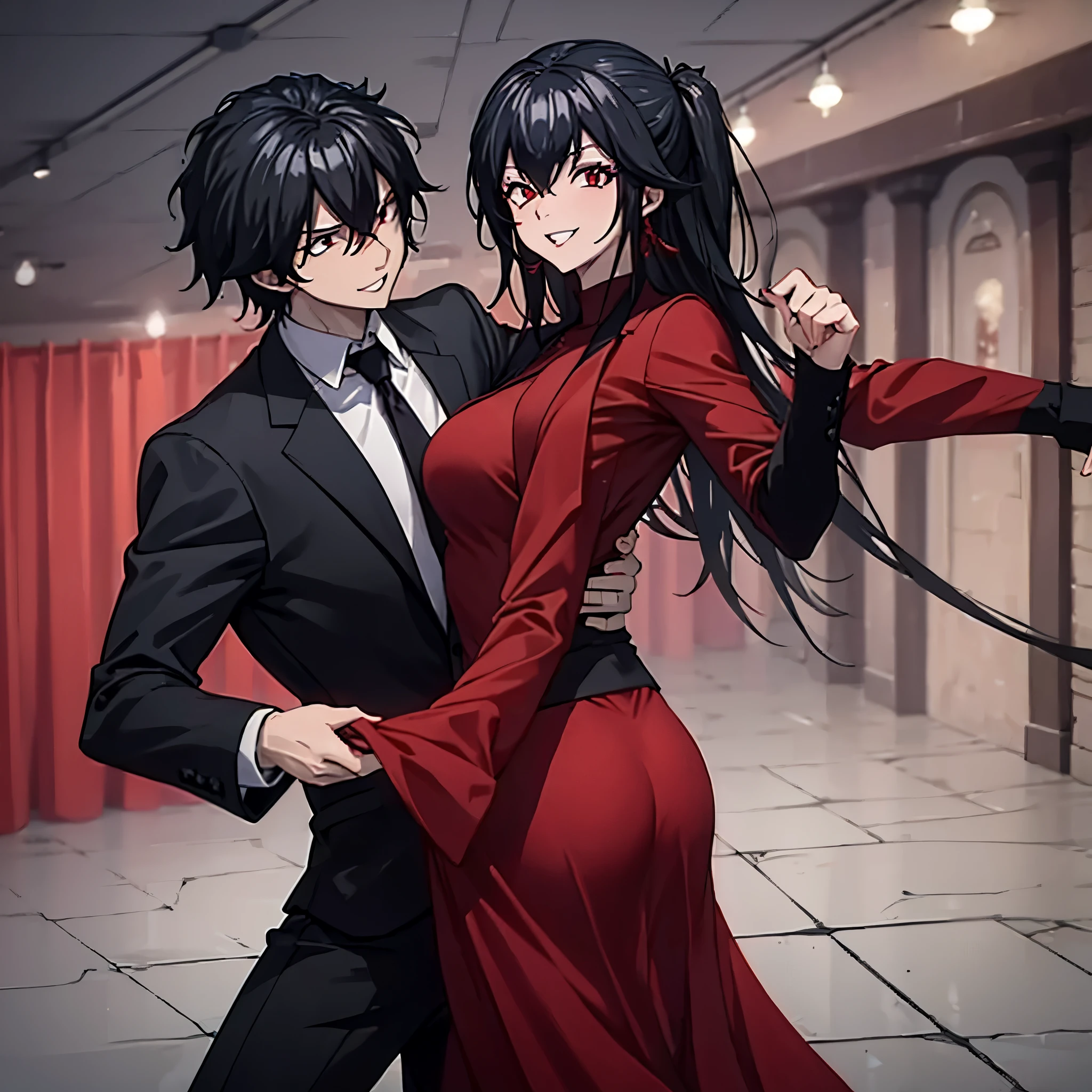 Anime image of a man and woman in a red dress - SeaArt AI