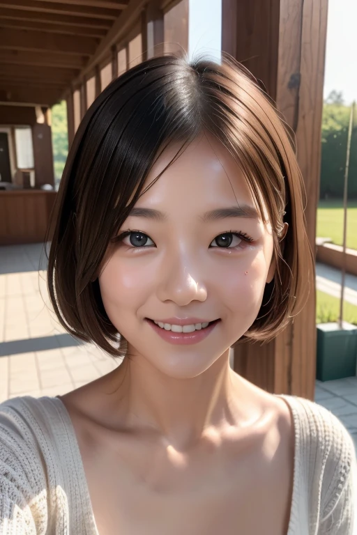 girl、Grown-up、natural makeup、black hair short cut、Slender、slender、short height、beautiful girl、beautiful skin、knit、handsome face、Well in place、big eyes、Soft、smile