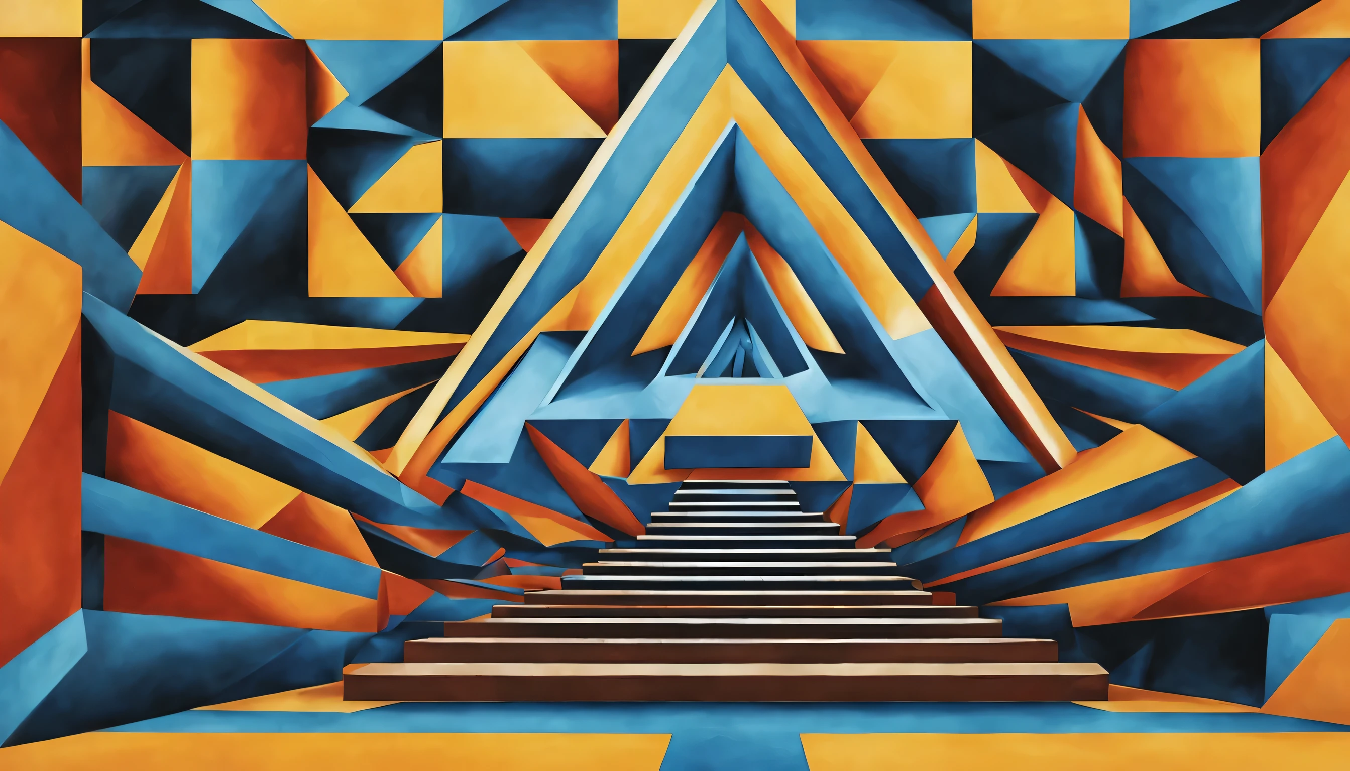 sci-fi, metal monument, optical illusion, ((Penrose triangle)), asymmetrical architecture