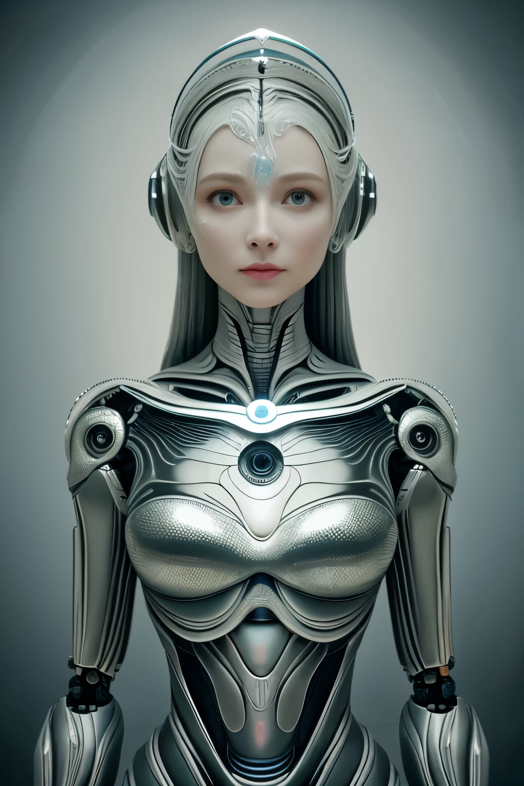 Портрет, Intricate 3d rendering of highly detailed beautiful ceramic female робот, киборг, робот parts, 150 мм, красивая студия, мягкий свет, кольцевой свет, яркие детали, роскошный киберпанк, доход, сюрреалистический, анатомия , мышцы лица, кабельные провода, микрочипы, элегантность, красивый фон, Октановый рендеринг, Стиль HR Гигера, 8К, лучше качество, произведение искусства, Иллюстрация, Очень нежный и красивый, очень подробный, реалист, униформа, ( верность, верность: 1.37), великолепный, мелкие детали, произведение искусства, лучше качество, Официальное искусство, Papel de parede реалист Unity 8K очень подробный, Абсурд, Inacreditavelmente Абсурдo, робот, серебряный шлем, все тело, сидеть и писать