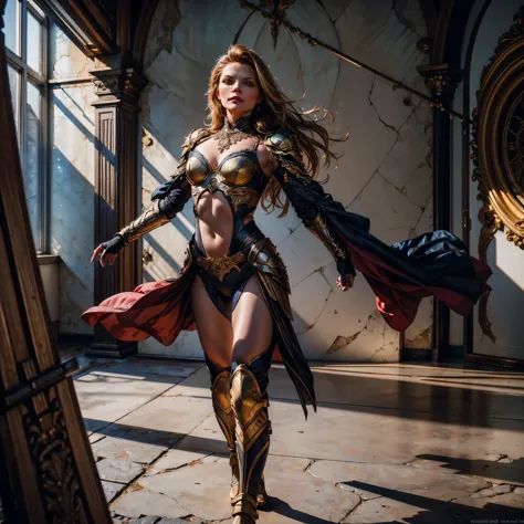 Epic Beautiful painting of Michelle Pfeiffer as perfect gorgeous female warrior, shapeless long fullbody, perfect features, (wea...