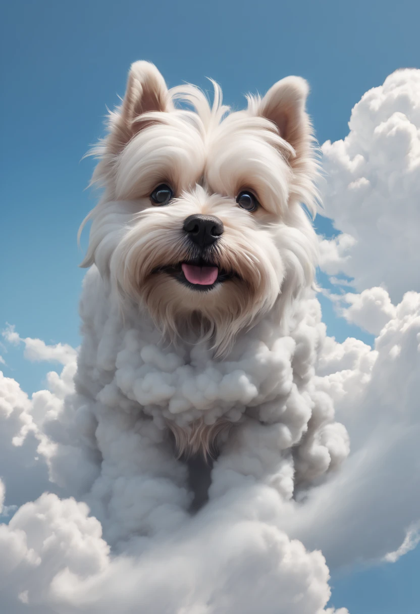 raw photo of A detailed fluffy white cloud Floating bear made of cloud. OverallDetail, masterpiece, best quality