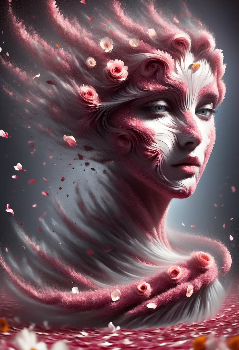 (optical illusion:1.4), a girl made of petals, concept art, (best quality, masterpiece, representative work, official art, profe...