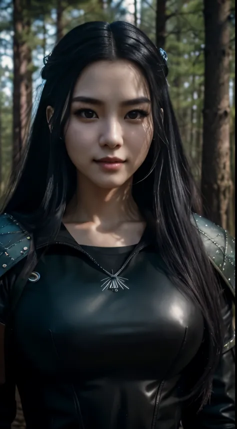 Foto hiperrealista en primer plano de Kim Joo (Korean girl), Create dystopian masterpieces. as a witcher, scene from the Witcher...