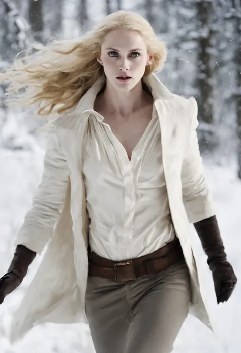 Resemble carlisle cullen an albino female vampire pale skin white clothes  super - SeaArt AI