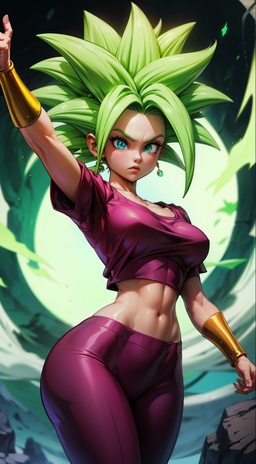 ((Black line work)), detailed line work, slendered abs, ((masterpiece)), ((proportion Aurea)), ((Dynamic)), ((naturals)) ((best quality)), ((ultra detali)), ((kefla dragon ball super)), {1woman}, {neon green hair}, {super sayajin}, {style dragon ball super character}, blue colored eyes, {{sexly}}, breasts big , (casual outfit), {pubic_tatoo, tatoo brilhante}, {{Perfect Anatomia}}, {{scenecy: fantasy garden}}, {background with blur}, mute, Bottom-up view, perfect:1.2
