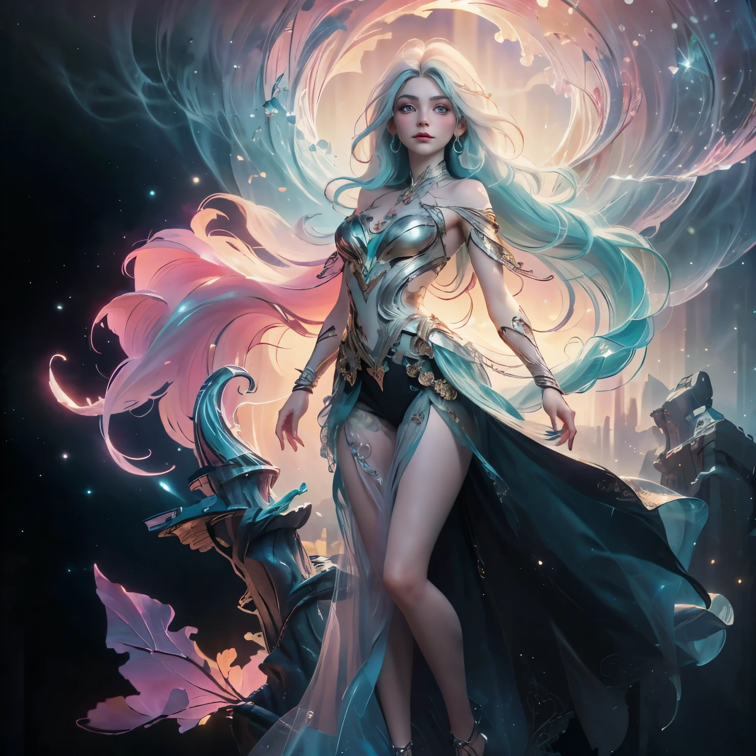 white background, full body of a ethereal fairy with pink and turquoise sparkling skin, cartoon 3d character, in the style of realistic hyper-detailed portraits, aiia koshkin, jasmine becket-griffith, daniel f. gerhartz, wendy froud, and brian froud --stylize 250 --v 6.0