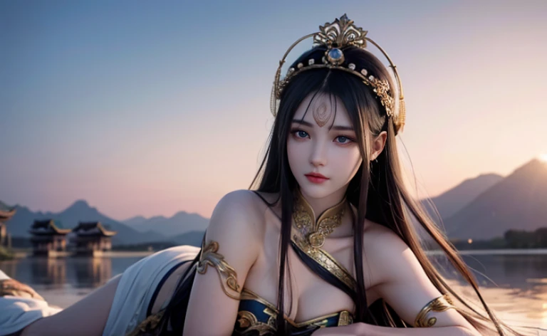 best quality, 8k, Beautiful girl on the roadside，Traditional beauty，Chinese girl，Young girl，Chinese skirt，Breaking the Sky Queen Medusa，Medusa, Queen of the Snake Tribe，Fighting through the sky, the heroine，Highly detailed facial and skin textures, delicate eyes，Just one person，The costumes are detailed and complete，black hair，slim body，Natural expressions，Soft light and shadow，The proportions of the characters are reasonable，Normal human eyes，Eyes are delicately drawn，Delicate facial details，Detailed sculpting of upper body，Attention to detail，The texture is delicate，vivid emotional description，meticulous detail。