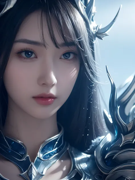 a close up of a woman in a silver and blue dress, chengwei pan on artstation, author：Yang Jie, detailed fantasy art, Stunning ch...