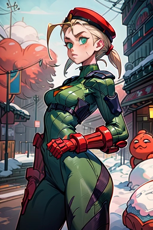 una mujer con un traje verde y un sombrero rojo parada en la nieve, cammy, extremely detailed artegerm, lindosexyrobutts, style artegerm, artegerm style, ig model | artegerm, in the style artegerm, :: rossdraws, rossdraws y jazza, grueso, artegerm and rossdraws