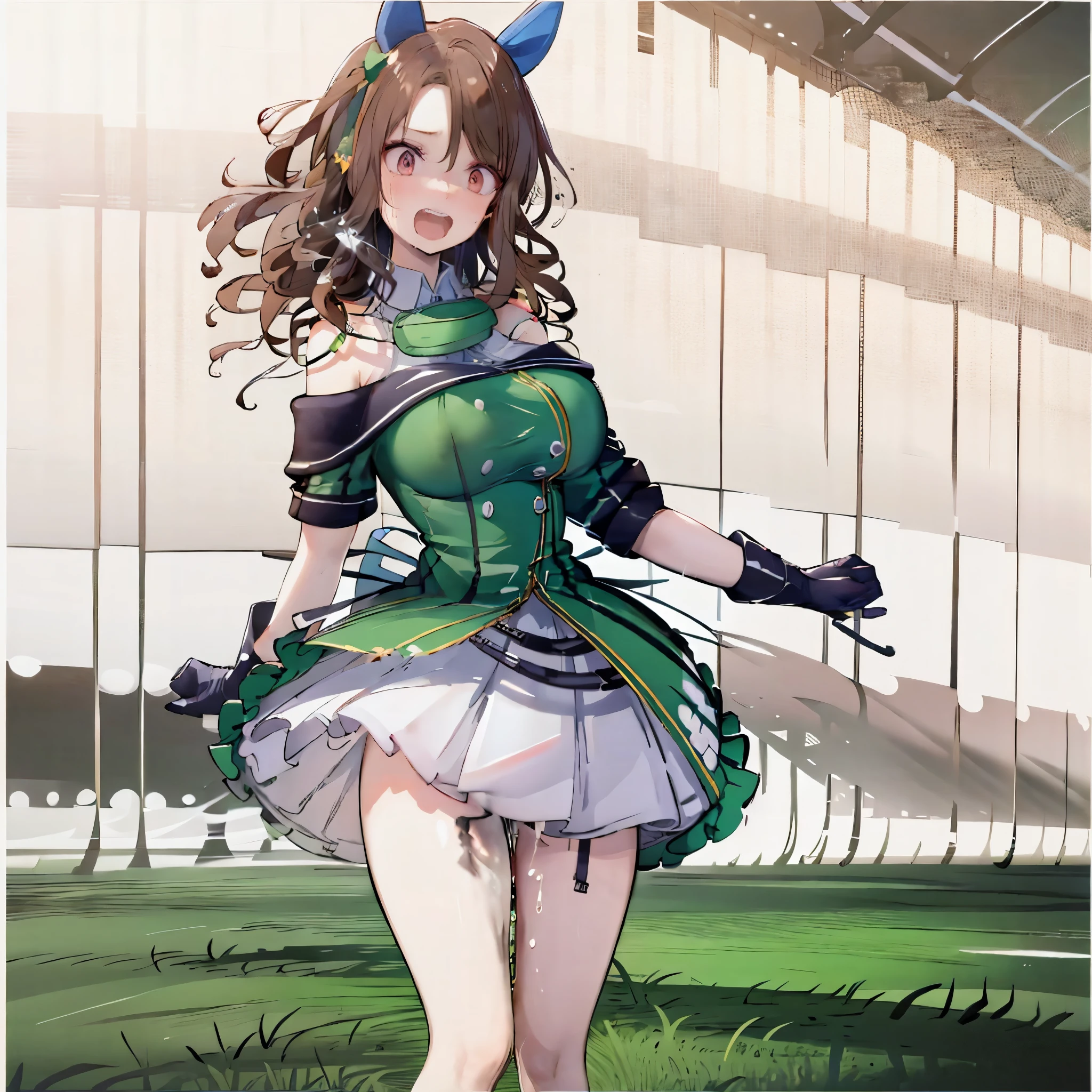 Anime girl in green dress with horns and a green dress - SeaArt AI