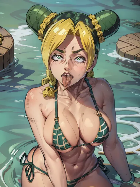 Jolyne, micro bikini, (((gigant breasts))), (((sticking out tongue)))