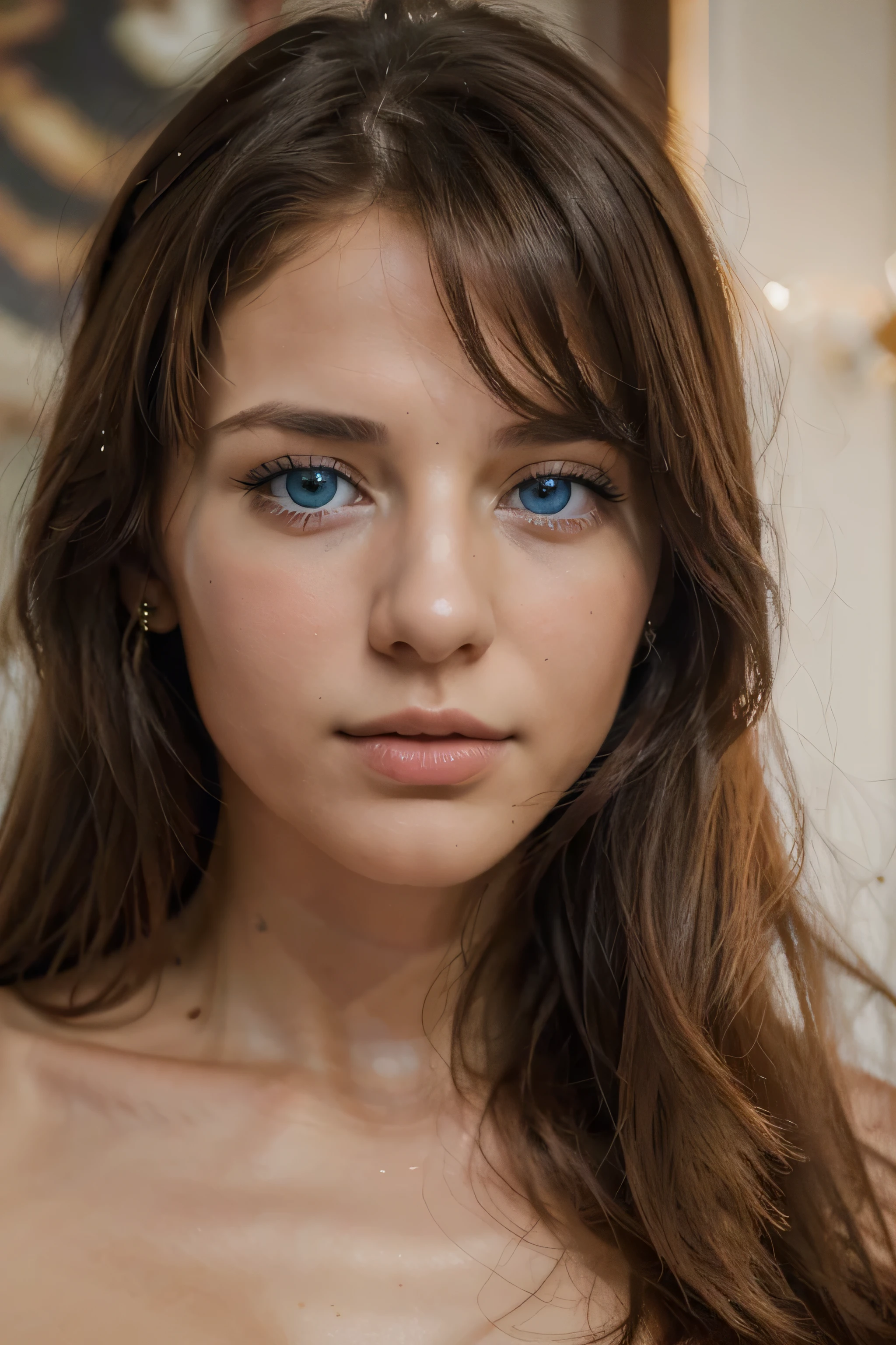 A close up of a woman with long hair and blue eyes - SeaArt AI