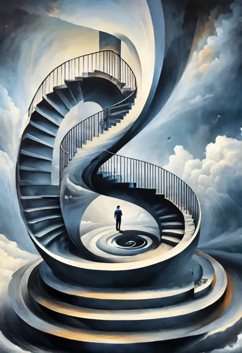 Optical illusion ，Optical illusion，twisted spiral staircase，human's body，Inception，a repeating or spiral shape that moves or cha...