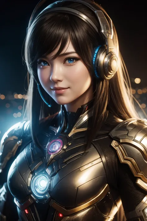 a close up of a girl with headphones on smiling, 8k artgerm bokeh, rossdraws global illumination, league of legends character, s...