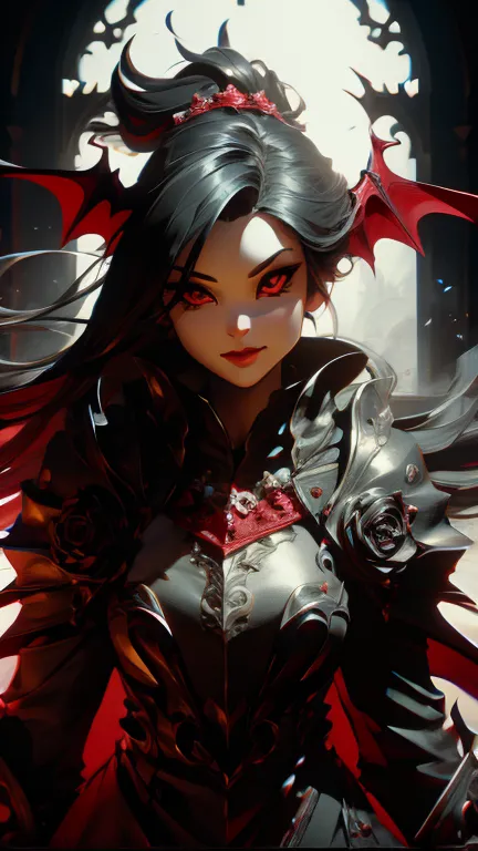 (best quality), (high detail), (close up),(vampire fangs), (1girl), a beautiful gothic vampire with snow white skin jet black ha...