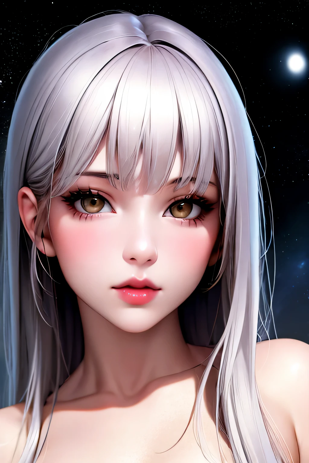 Anime girl with long white hair and pink eyes - SeaArt AI