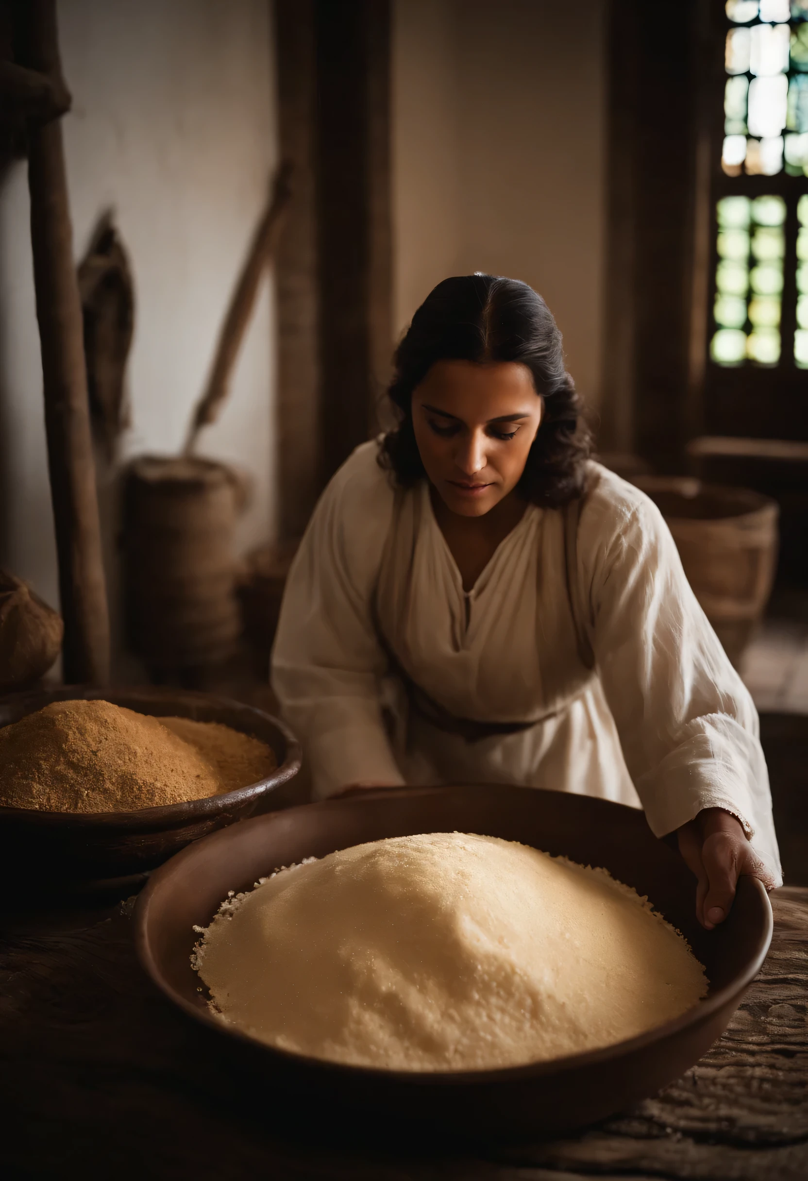 No Evangelho de Mateus, Jesus presents the Parable of the Leaven to illustrate the Kingdom of Heaven. Ele compara o reino a um pouco de fermento que uma mulher pega e mistura em uma grande quantidade de farinha. Este pequeno gesto, aparentemente insignificante, tem um grande efeito: o fermento se espalha por toda a massa, causing it to grow and transform. It is a gradual and silent process, mas ao final, the entire dough is leavened.