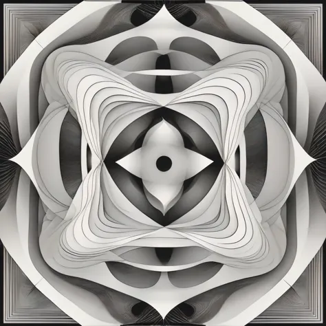 (Optical illusion art:1.3),Paradox diagram，line module，black and white，simple，Symmetric Zentangle，