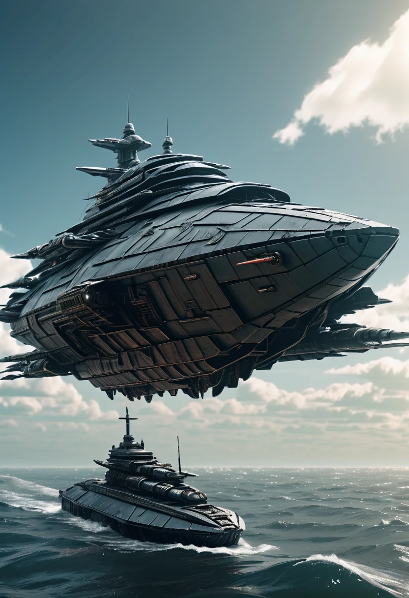 Metal bird-like ship, plastic, blindagem Liza. planos futurista fundo nave de guerra, futurista voando 4k