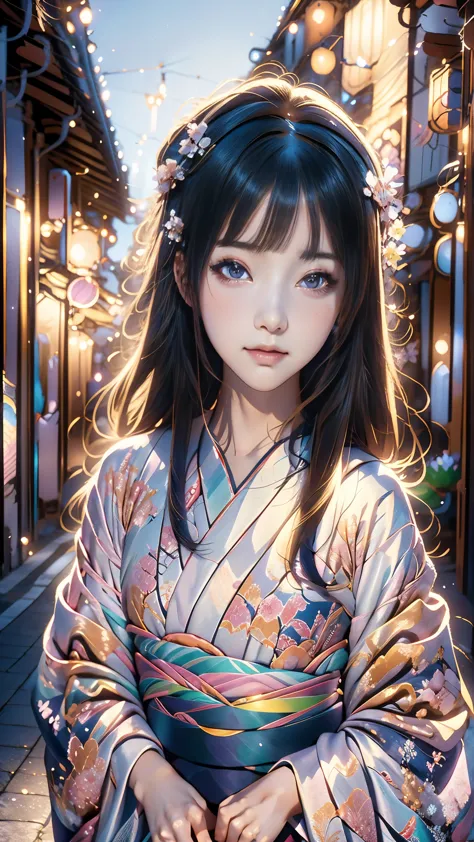anime girl in kimono outfit standing in alley with flowers in hair, hinata hyuga, hanayamata, shikamimi, anime visual of a young...