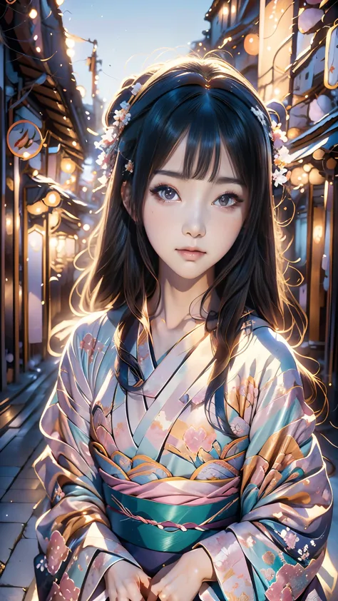 anime girl in kimono outfit standing in alley with flowers in hair, hinata hyuga, hanayamata, shikamimi, anime visual of a young...