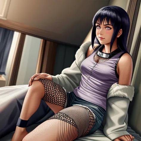 Masterpiece, High definition, high quality, detailed face, detailed body rendering, 1girl, solo, Hinata Hinata, Hinata sleeveles...