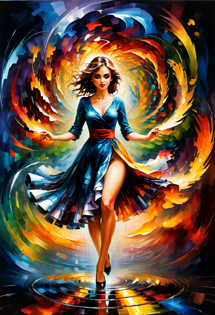 Optical illusion, spinning, by Leonid Afremov, enhance, intricate, (best quality, masterpiece, Representative work, official art...