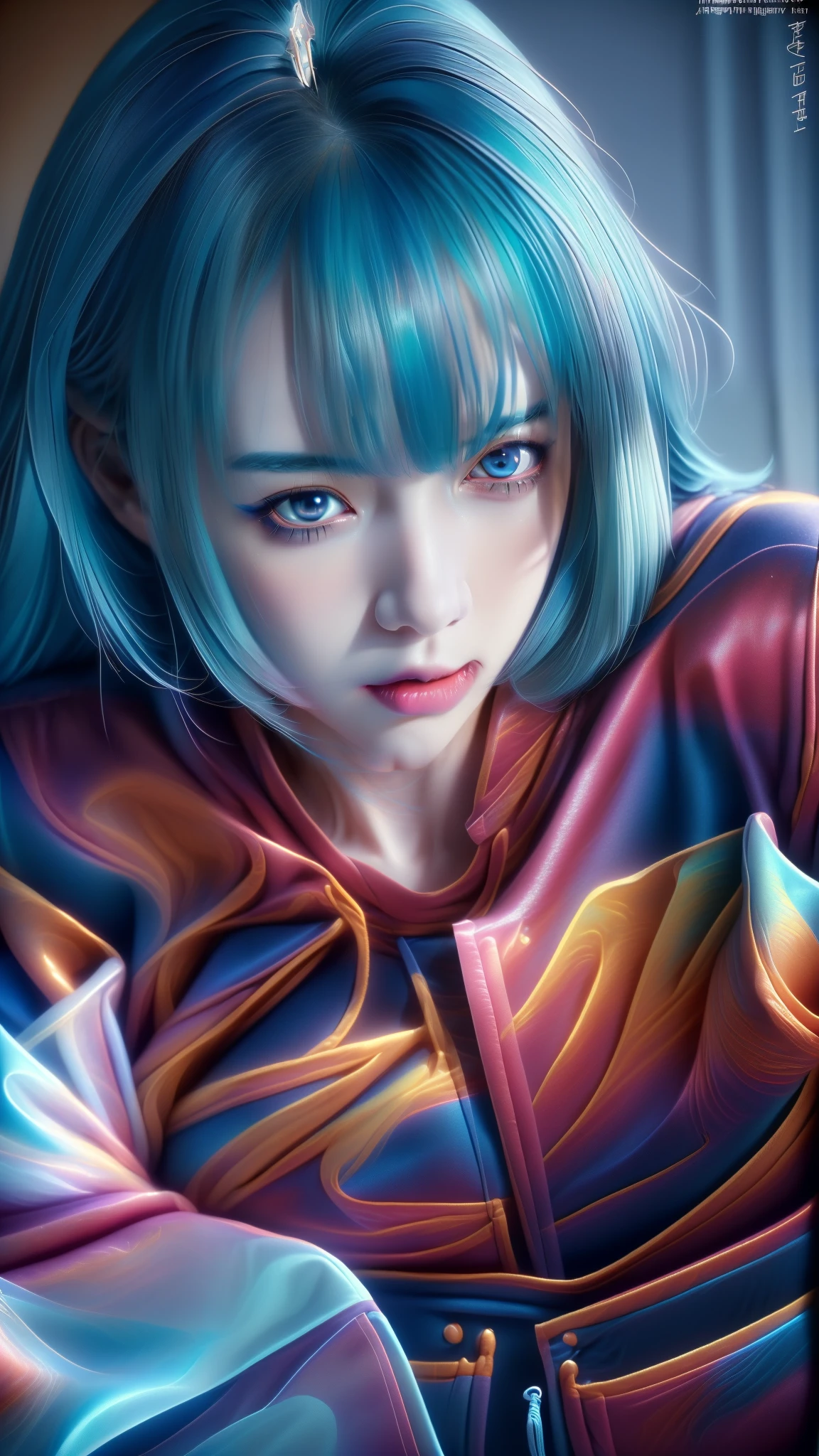 Chica anime con cabello azul y chaqueta granate. , extremely detailed germen de arte, germen de arte detailed, germen de arte style, germen de arte. alto detalle, style germen de arte, ig model | germen de arte, range murata and germen de arte, personaje de king of luchadores, germen de arte portrait, germen de arte and ilya kuvshinov