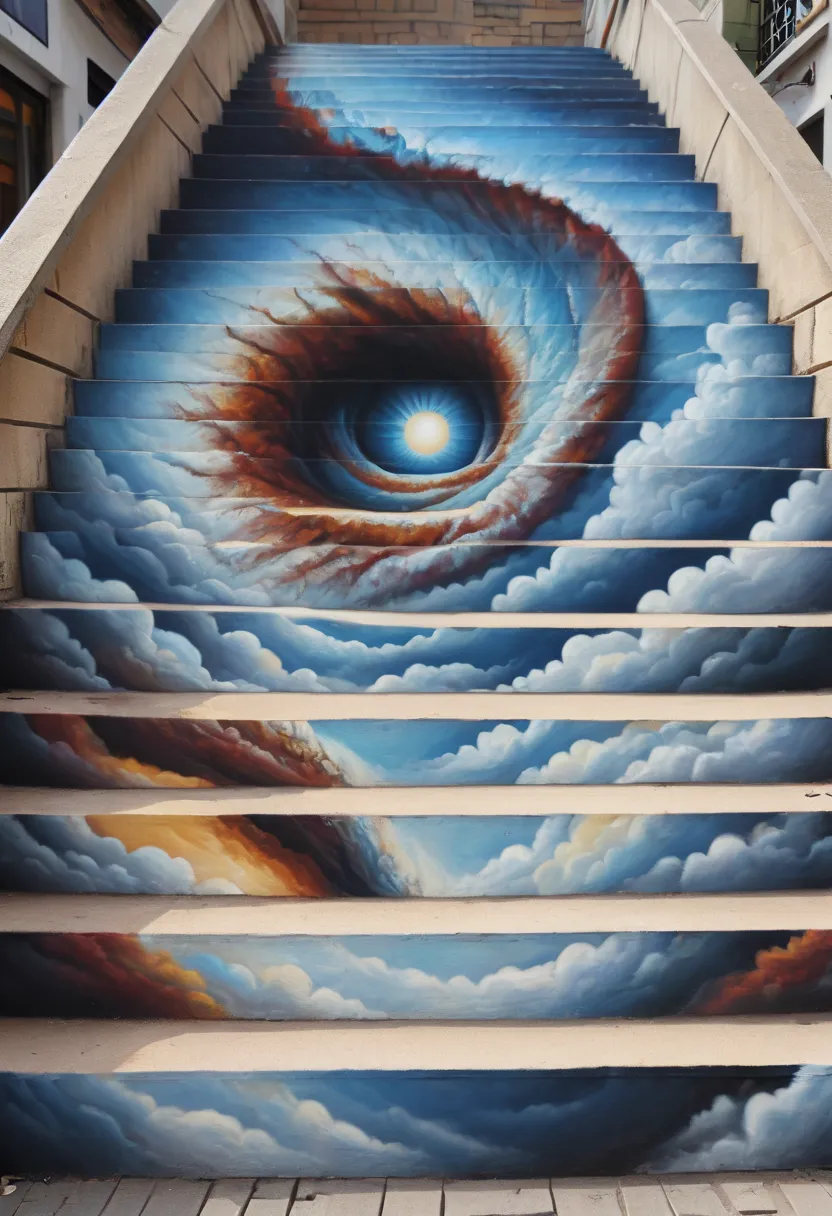 optical illusion art, Trompe l'oeil painting, stair-art, intricate, (best quality, masterpiece, Representative work, official ar...