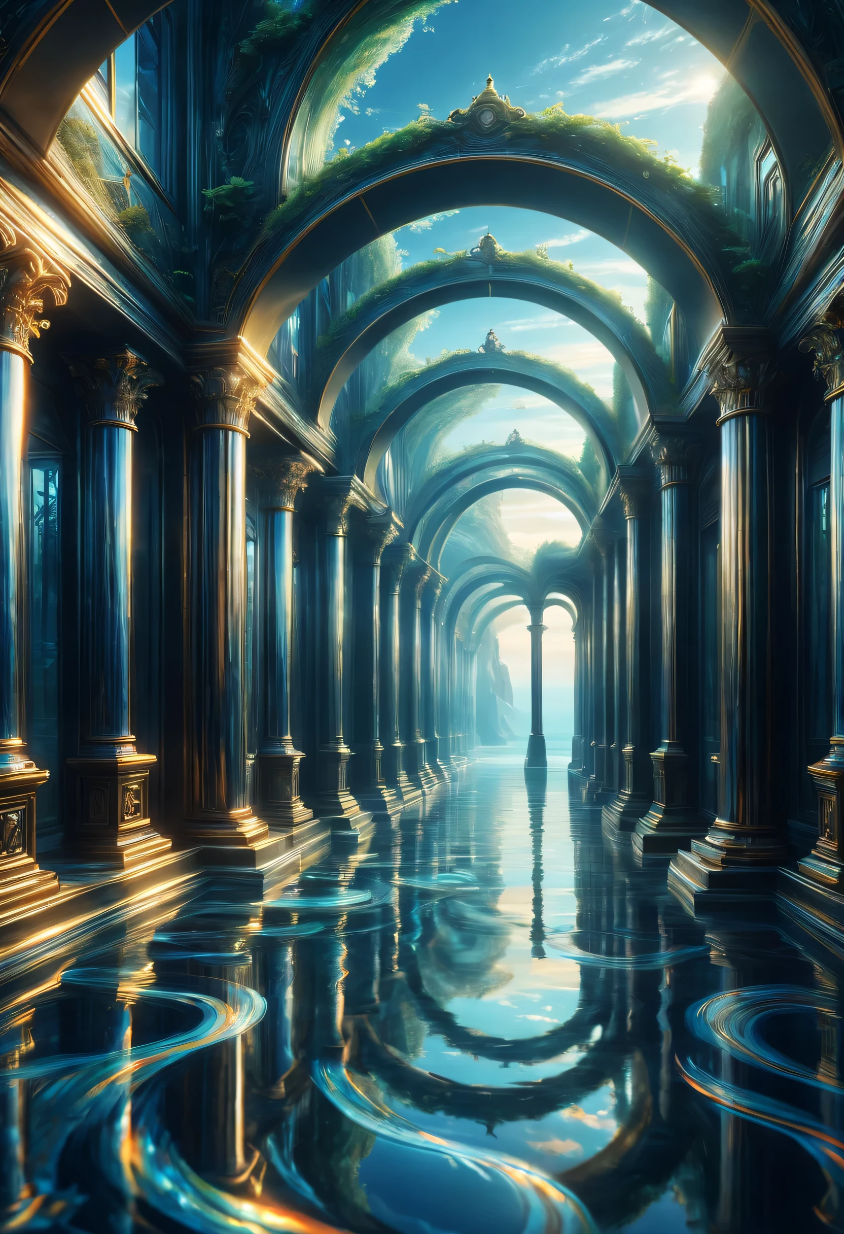 （meilleure qualité，4K，immeuble de grande hauteur）。Musée d&#39;art de l&#39;illusion d&#39;optique，labyrinthe de miroirs，surface réfléchissante，Eau gazeuse，Reflets de la lumière du soleil，atmosphère mystérieuse，beauté éthérée，Des effets de lumière éblouissants，Excellent，Paysage irréel，chemin complexe，Couloir en miroir，des couloirs apparemment interminables，motif charmant，couleurs luminescentes，verre translucide，mind pliant，Irréaliste，d&#39;un autre monde，torsion ondulée，une attention méticuleuse aux détails，majestueux，Yacht passant par là，horizon lointain，atmosphère paisible，ciel clair，Vue mer au calme，sensation de luxe，évasion paisible，labyrinthe d&#39;hallucinations，secrets cachés，Désorientation，point de vue mystérieux，aventure mystérieuse，domaine magique à réflexion multiple，vent bruissant，Nuances vibrantes，consister en，pliant，voyage imprévisible，ambiance charmante