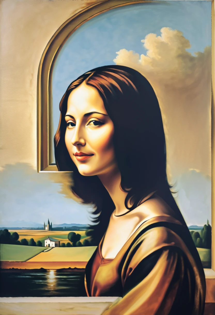 double view optical illusion art，Mona Lisa&#39;s smile coincides with the scenery，Works by Oleg Shupik，minimalist art，，Retro，oil paint strokes