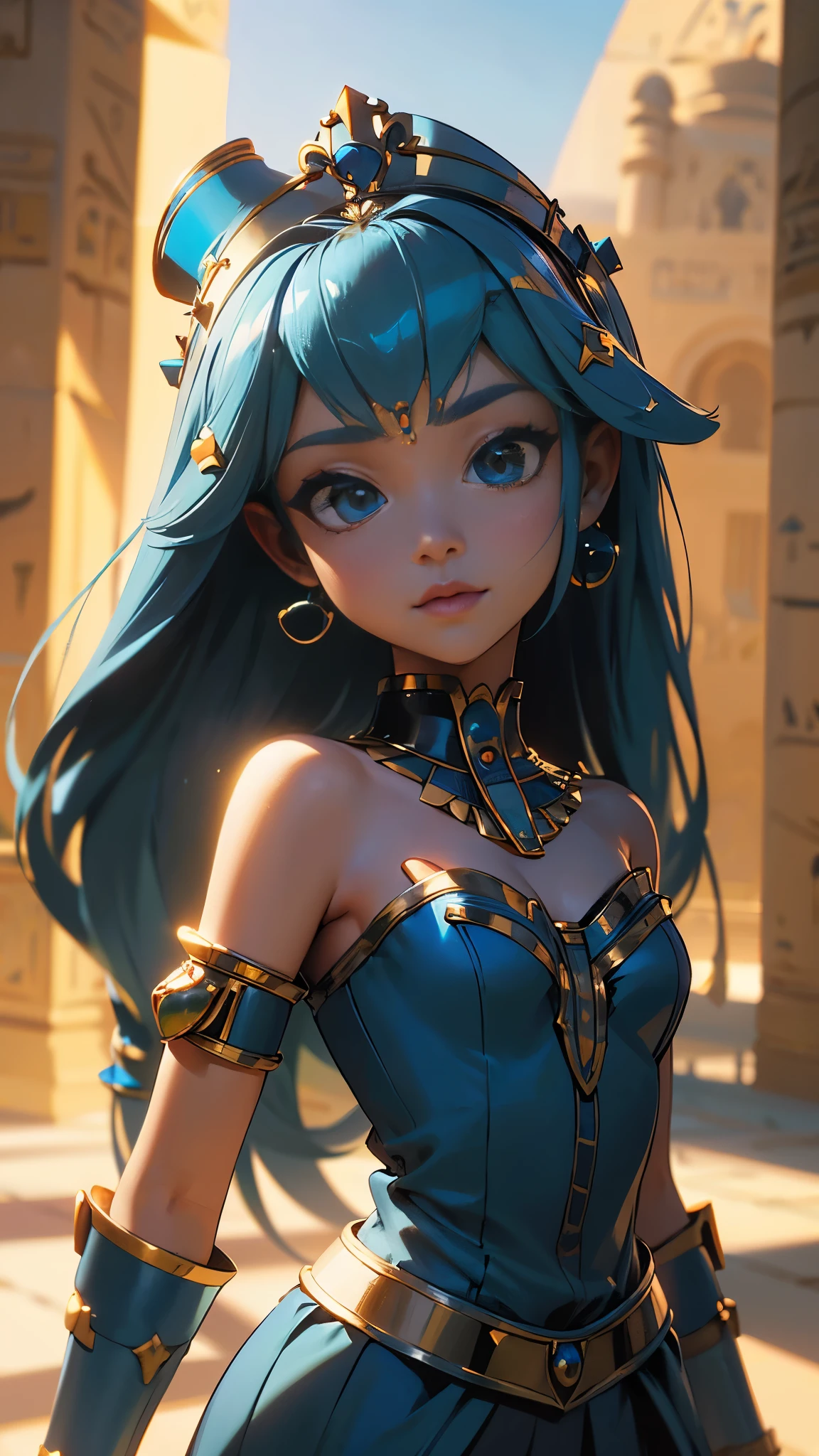 (La Best Quality,A high resolution,Ultra - detailed,actual),Ariana Grande in Cleopatra Pharaoh costume ,princess egypt, (Egypt palace background),More detailed 8K.unreal engine:1.4,UHD,La Best Quality:1.4, photorealistic:1.4, skin texture:1.4, masterpiece:1.8,first work, Best Quality,object object], (detailed face features:1.3),(The correct proportions),convex，(camel toes)，(princess cleopatra),(Beautiful blue eyes) ,(blue water background), (cleopatra pharaoh:1.4) 