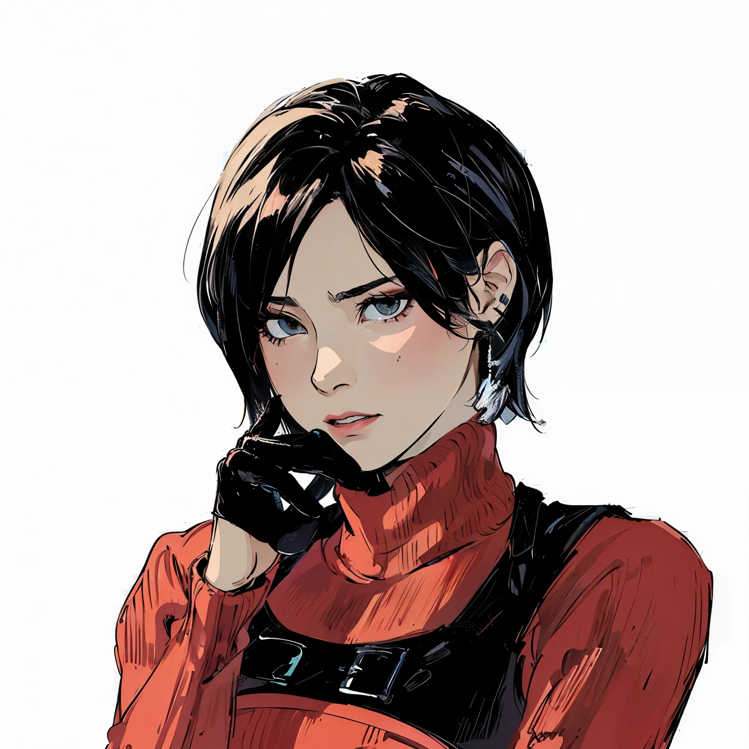 a drawing of a woman in a red shirt and black gloves, female protagonist 👀 :8, high quality color drawing, Direction: akihiko yoshida, satoshi kon art style, highly detailed exquisite fanart, yayoi kasuma, high quality fanart, Direction: Yoshihiko Wada, female protagonist, By Yasutomo Oka, Direction: Jason Teraoka, by Miyamoto