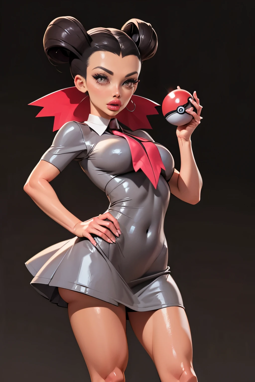 A close up of a woman in a latex outfit holding a pokemon ball - SeaArt AI