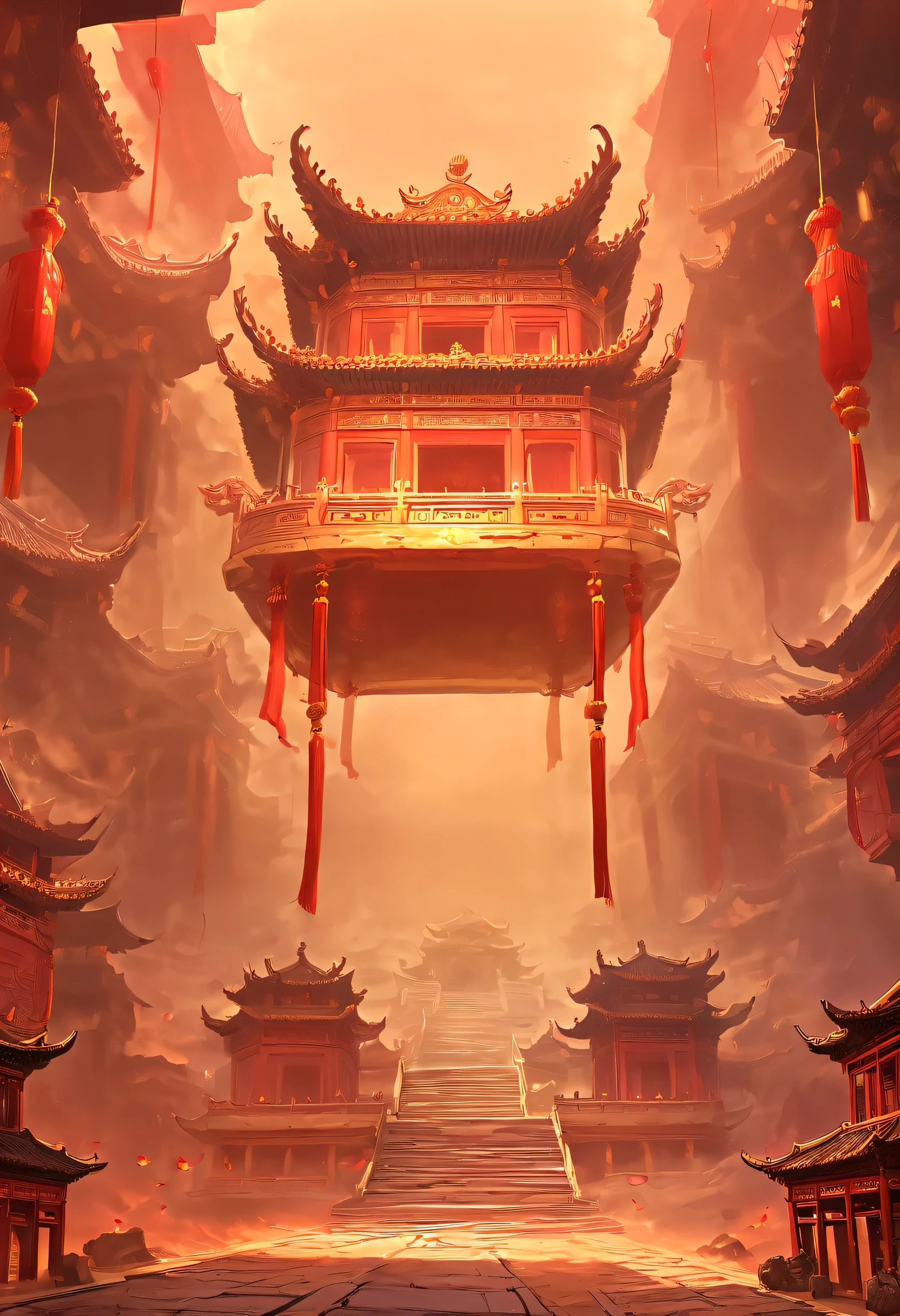 underground tomb：1.37.（（（神秘的东方underground tomb，underground tomb，Magnificent and spacious majestic landscape））），Red sedan suspended in the air，Chinese sedan，dim lights，intricately carved stone walls，The mysterious atmosphere is scary，Supernatural powers。
