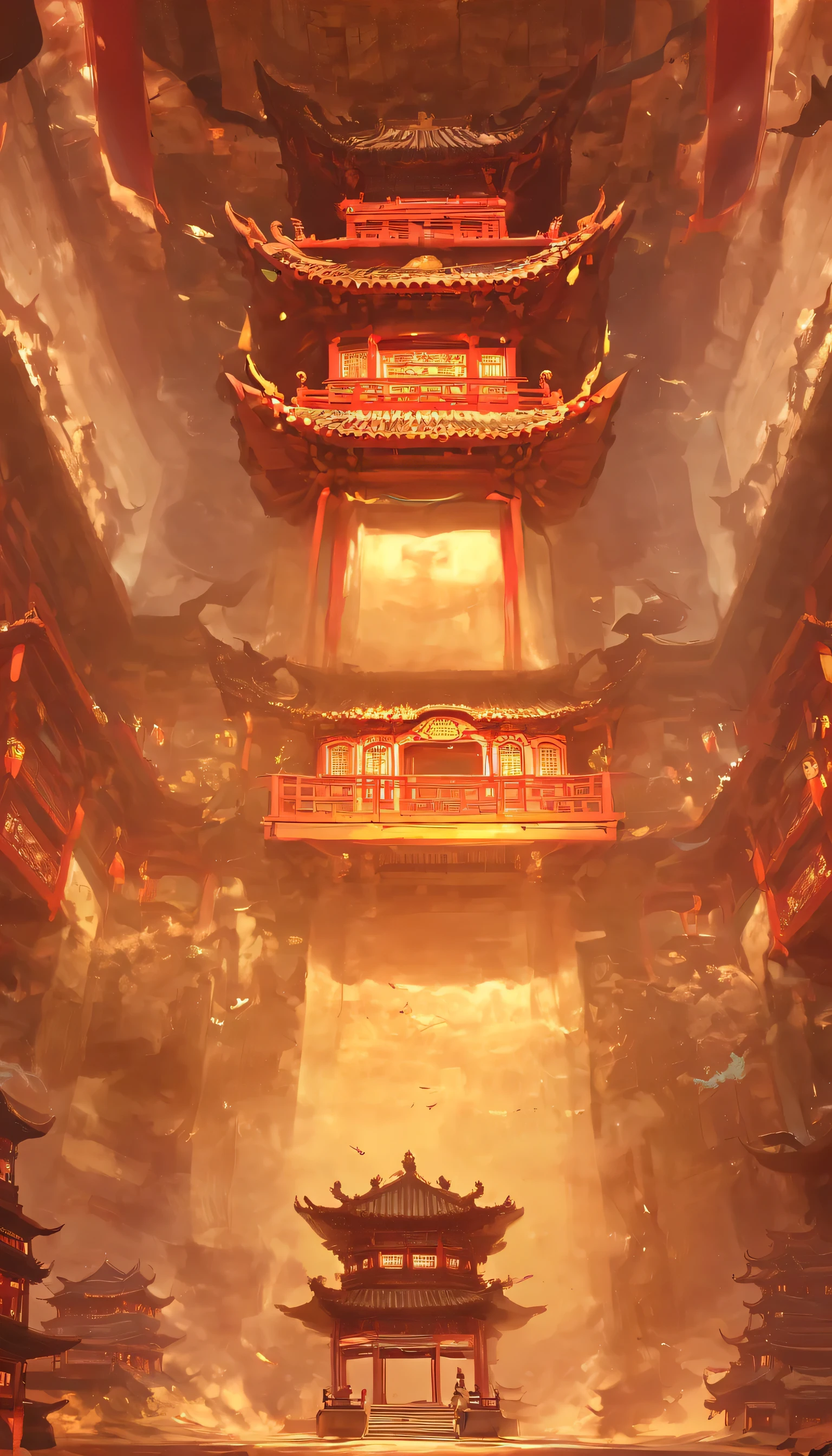 underground tomb：1.37.（（（神秘的东方underground tomb，underground tomb，Magnificent and spacious majestic landscape））），Red sedan suspended in the air，Chinese sedan，dim lights，intricately carved stone walls，The mysterious atmosphere is scary，Supernatural powers。
