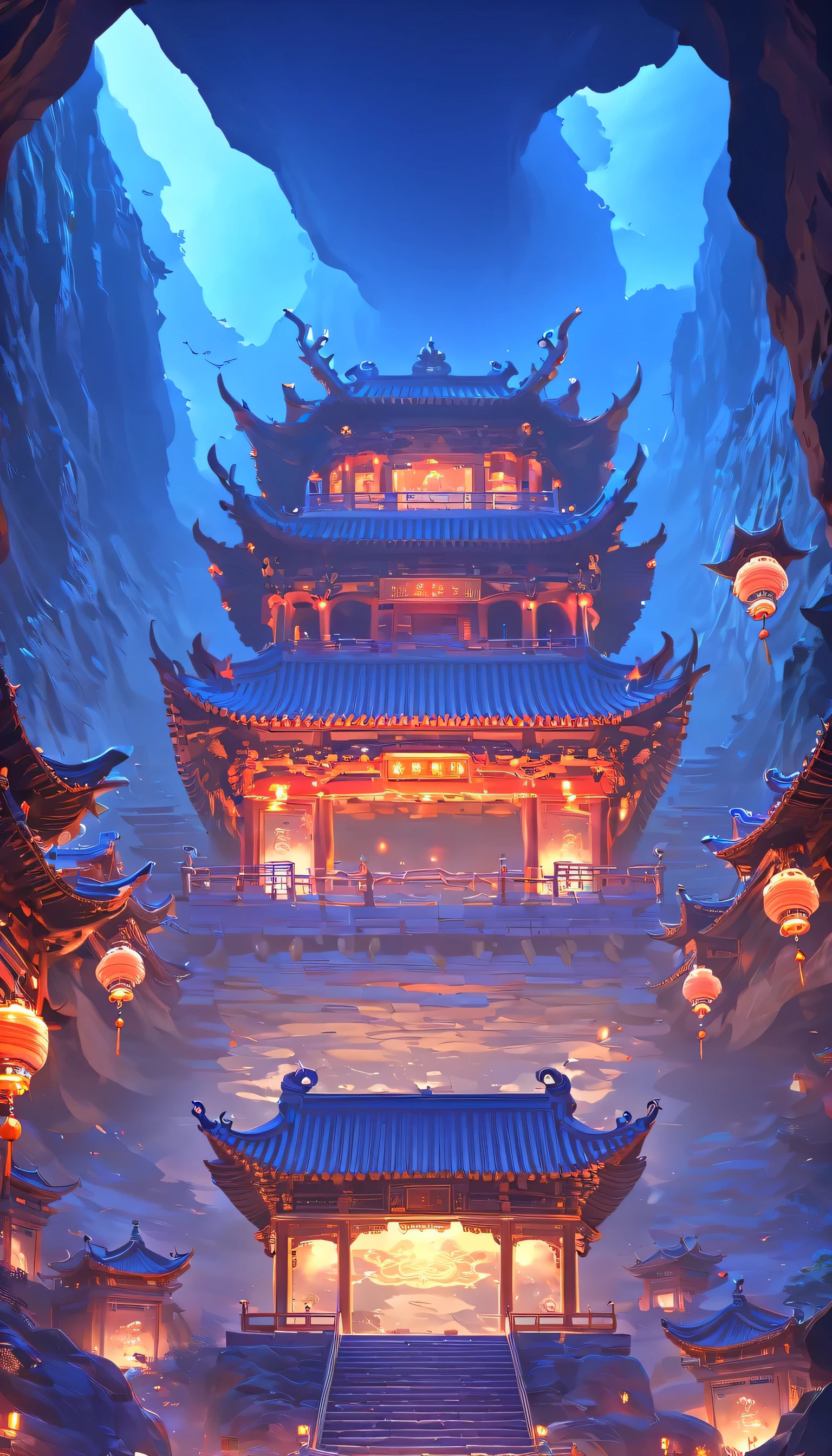 underground tomb：1.37.（（（神秘的东方underground tomb，underground tomb，Magnificent and spacious majestic landscape））），Red sedan suspended in the air，Chinese sedan，dim lights，intricately carved stone walls，The mysterious atmosphere is scary，Supernatural powers。
