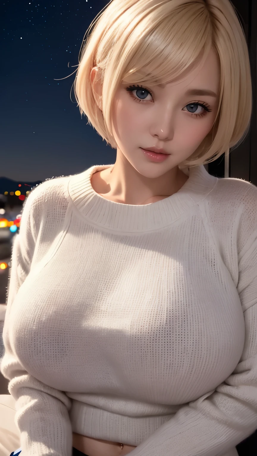 A close up of a woman with a short blond hair - SeaArt AI