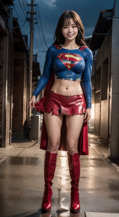 no background、I&#39;m in pain、yawning、Are crying、Aching、short hair、supergirl costume、Ahegao、Snug costume、(((stretch your legs、tall、Legally express the beauty of your smile)))、((((Get the most out of your original images)))、(((supergirl costume、torn、Tattere...