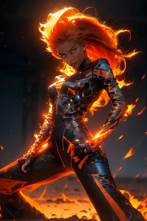 exterior, hailey baldwin, tawny skin latina, long fiery red-orange hair blonde asymmetric bangs, starfire dcu dc comics, whore, ...