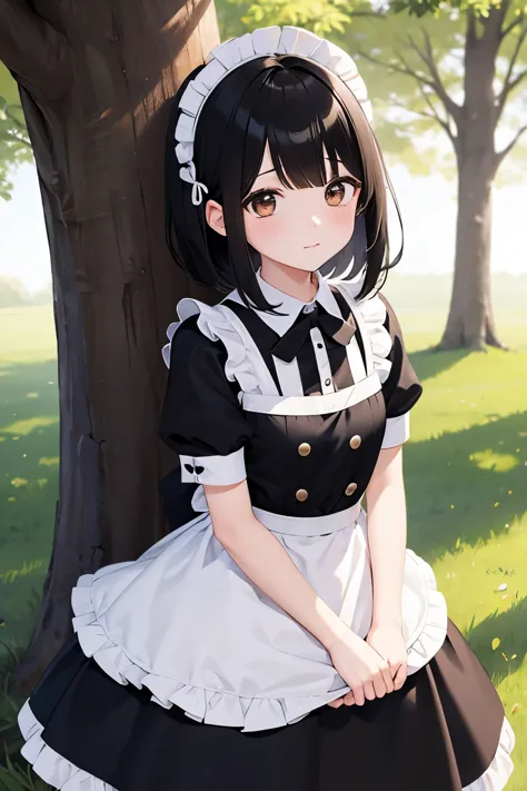 girl、black hair、Patsun、bob hair、brown eyes、Tree eyes、Maid clothes