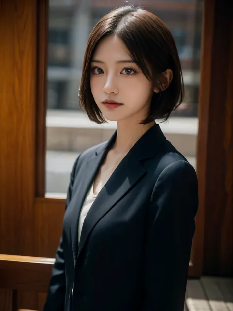 office of、Portrait of a woman in a business suit, highest quality、hyper hd、Yoshitomo Nara, japanese model, beautiful japanese gi...