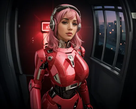 fisheye view, door fisheye pov, grand angular, ana de armas as your cosplayer girlfriend, using a robot suit, larger breasts, an...