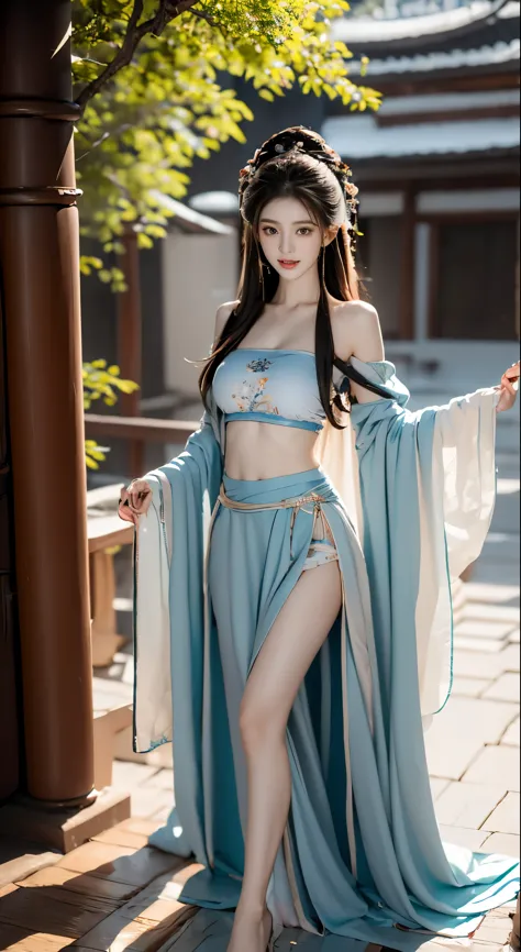 best picture quality，Very detailed，extremely high resolution，perfect body proportions，Works by top photographers。Beautiful Hanfu...