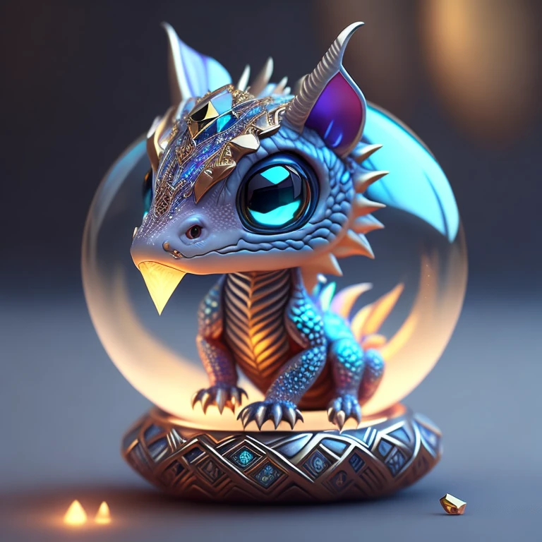 Cute adorable crystal ball dragon cub with highly detailed intricate low poly eye concept art trending artstation 8k, cute dragon, chimera, snake with natural lighting