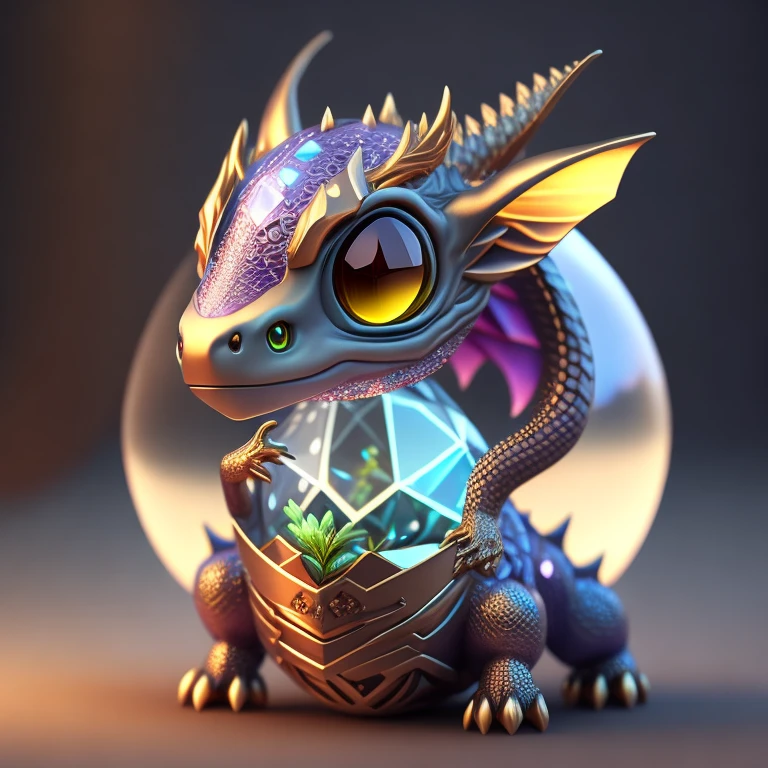 Cute adorable crystal ball dragon cub with highly detailed intricate low poly eye concept art trending artstation 8k, cute dragon, chimera, snake with natural lighting