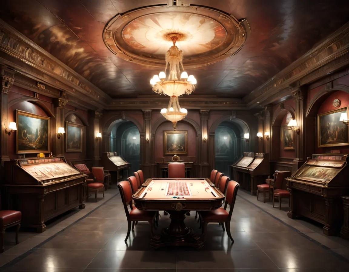 Chess and Card Room, Underground, Spacious, enhance, intricate, (best quality, masterpiece, Representative work, official art, P...